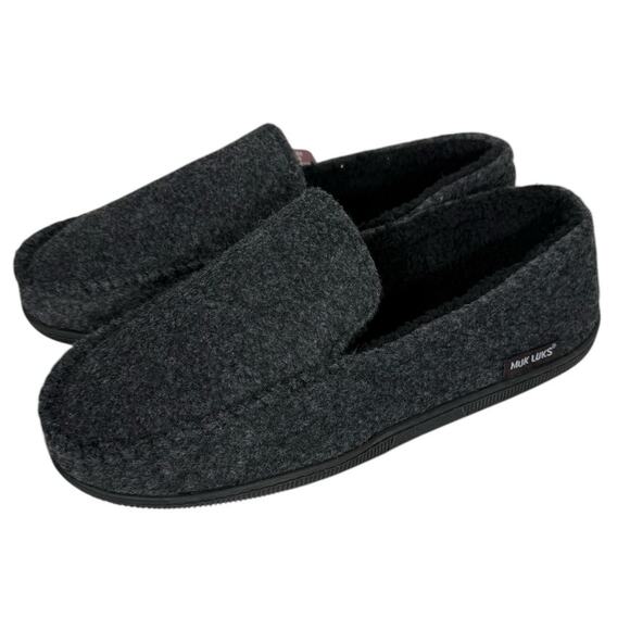 NWT Muk Luks Moccasin Women's Gray Slippers Size Large Fur Lined Memory Foam - Picture 3 of 5